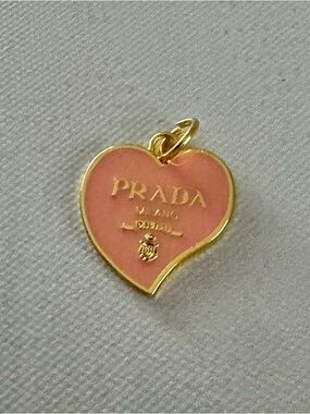 Prada Pink & Gold Heart Logo Charm Pendant Milano